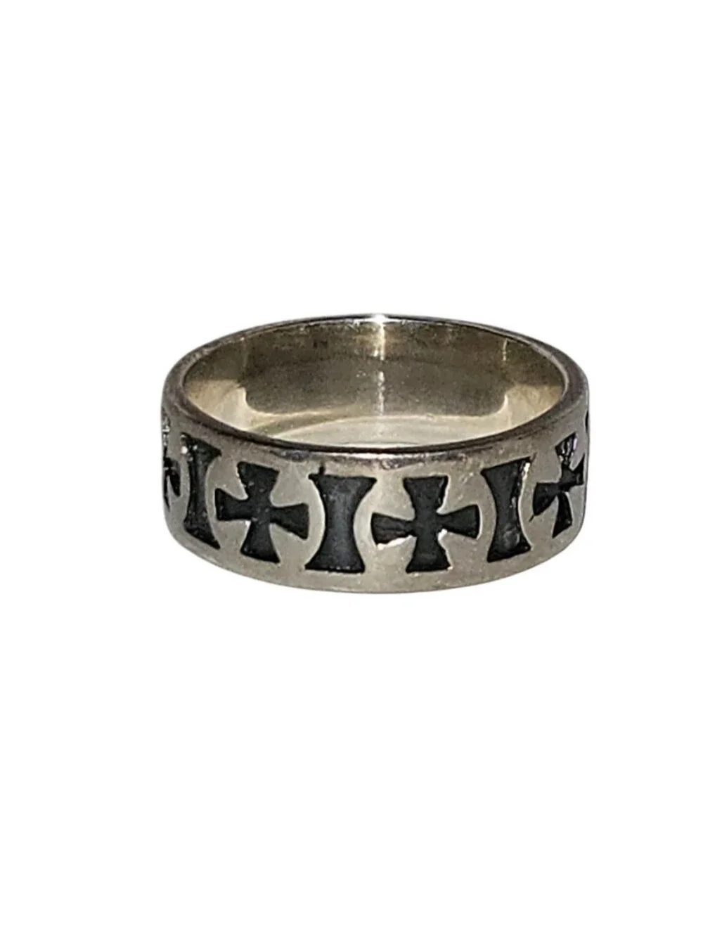 Vintage Sterling Silver 925  Cross Pattern Band Ring Size 6
